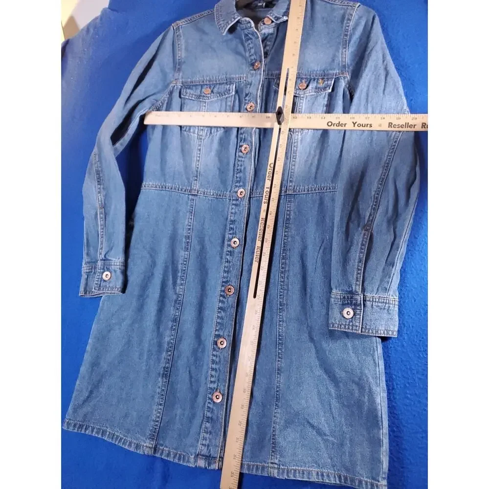 Frye Shirt Dress Women's Small Blue Denim Long Sleeve Button Front Tunic Pockets - Picture 7 of 15